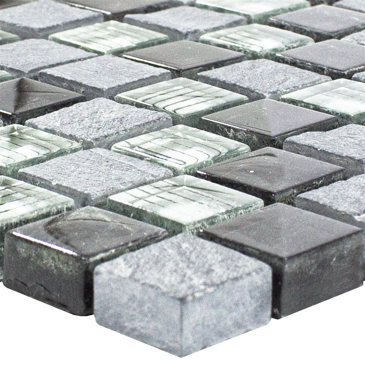 Azulejo Mosaico Vidro Pedra Natural Lincoln Cinza Prata