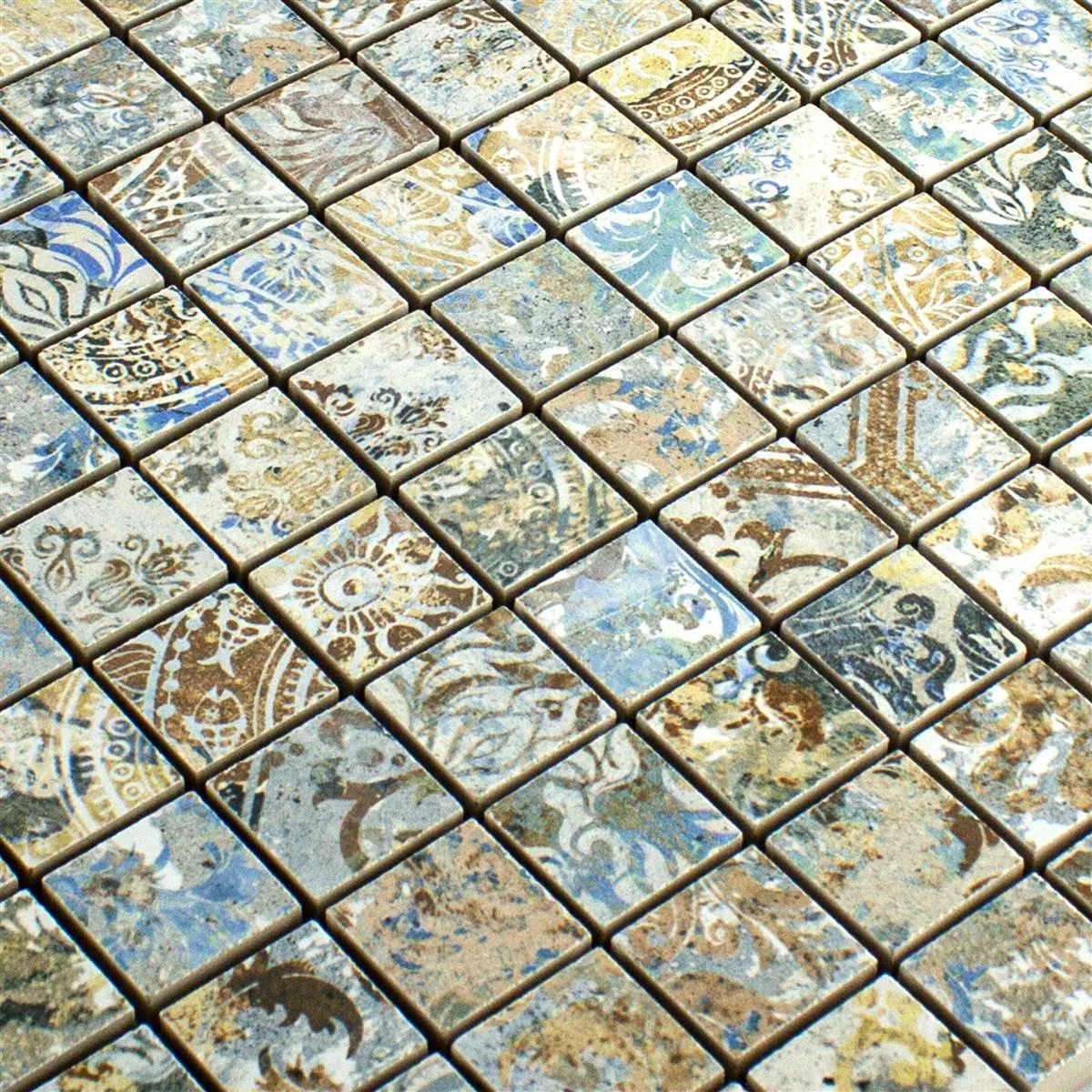 Padrão de Mosaico Cerâmico Azulejos Patchwork Multicolorido