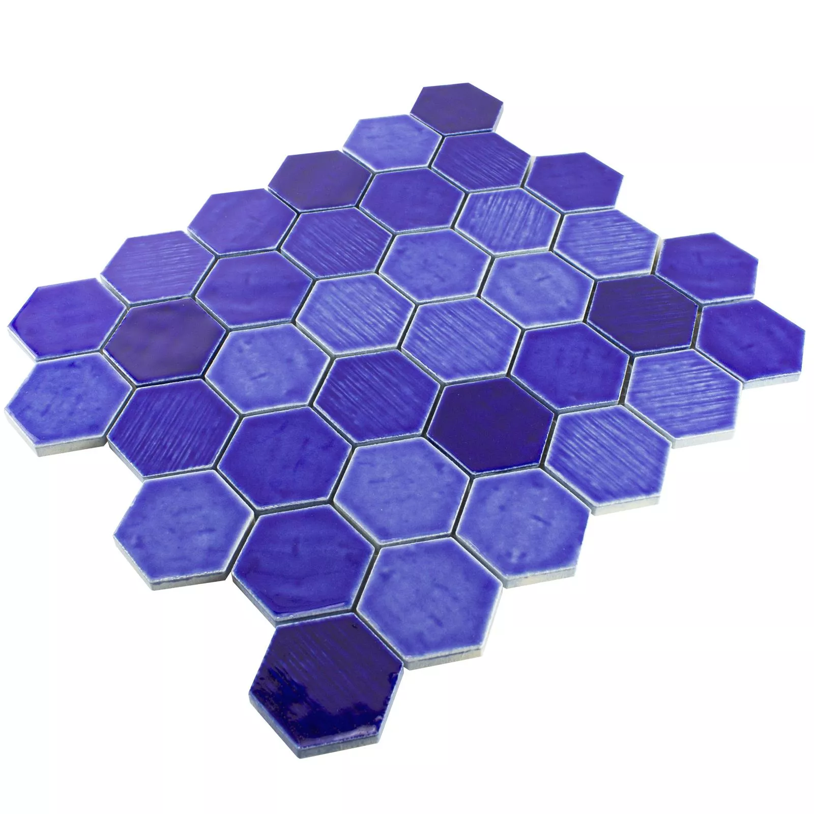 Padrão de Cerâmica Azulejo Mosaico Roseburg Hexágono Brilhante Azul