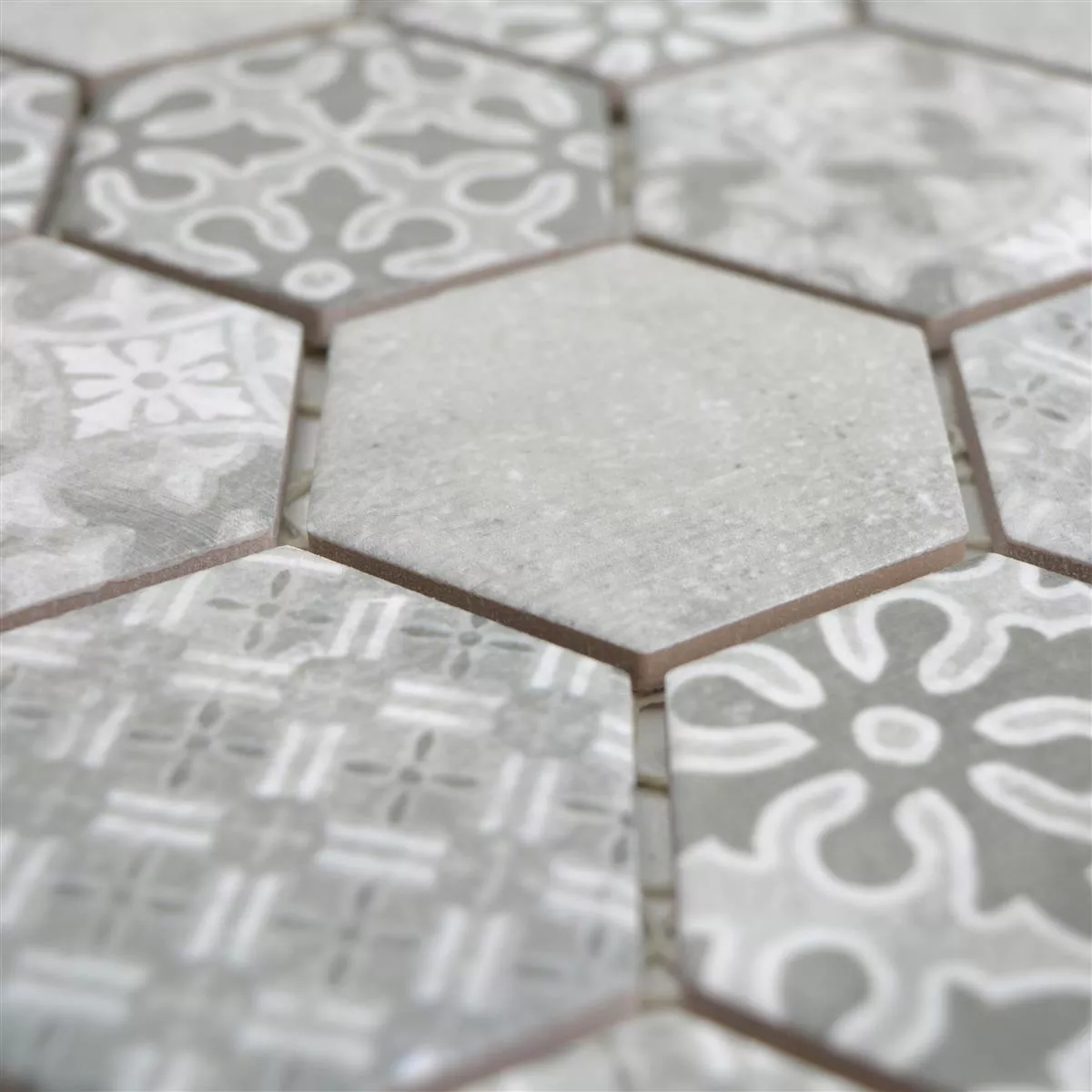 Mosaico Cerâmico Retro Azulejos Lawinia Hexágono Cinza