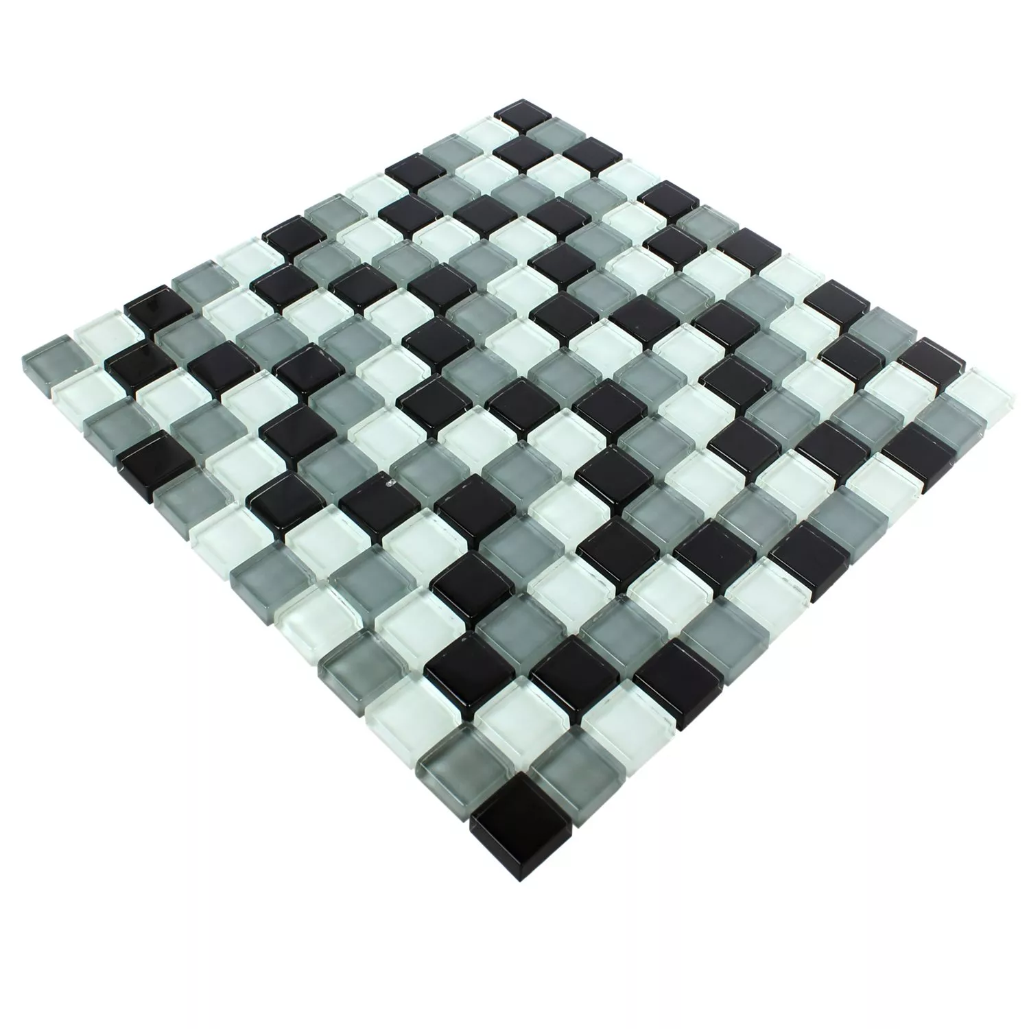 Azulejo Mosaico Vidro Palmas Preto Cinza Branco