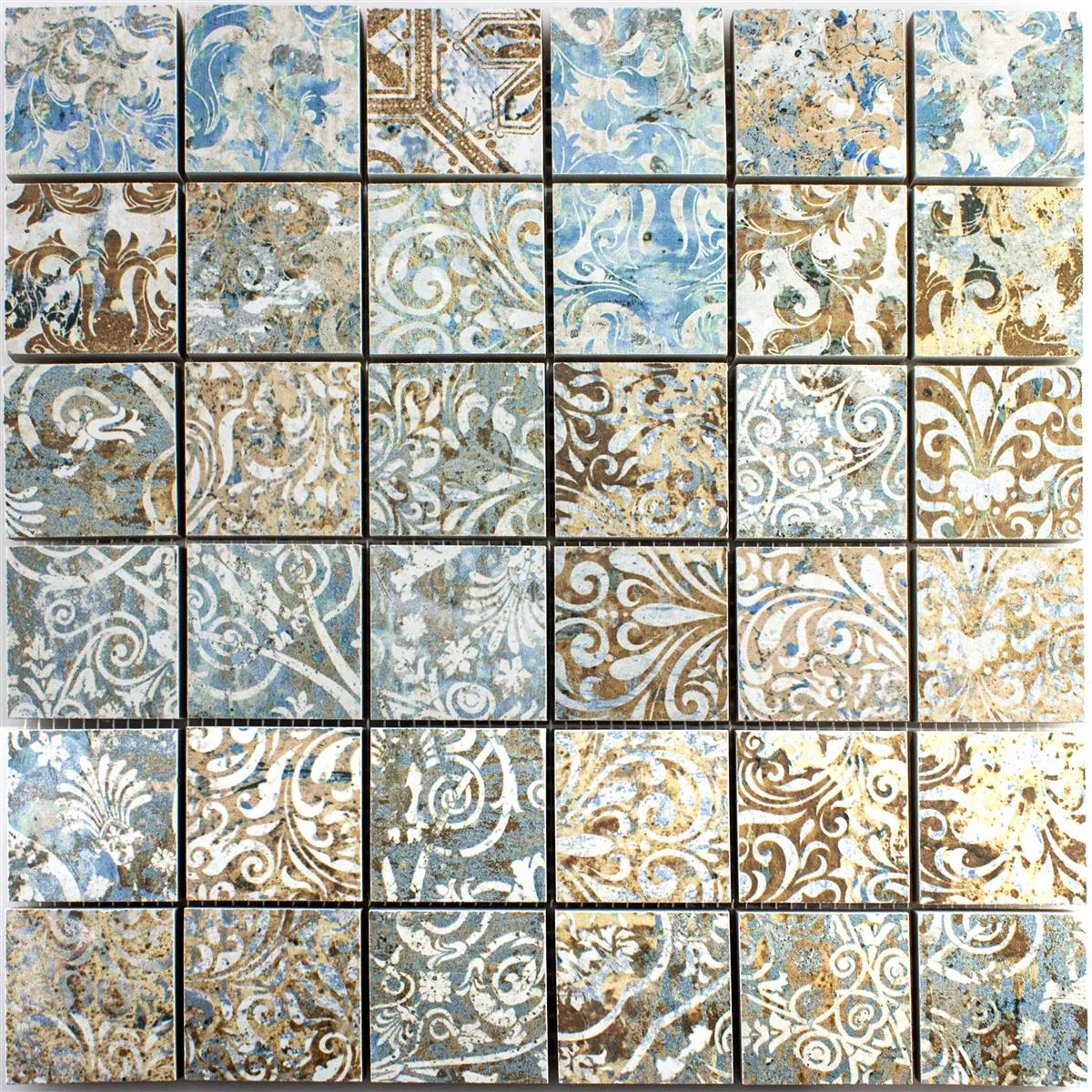 Mosaico Cerâmico Azulejos Patchwork Multicolorido 47x47mm