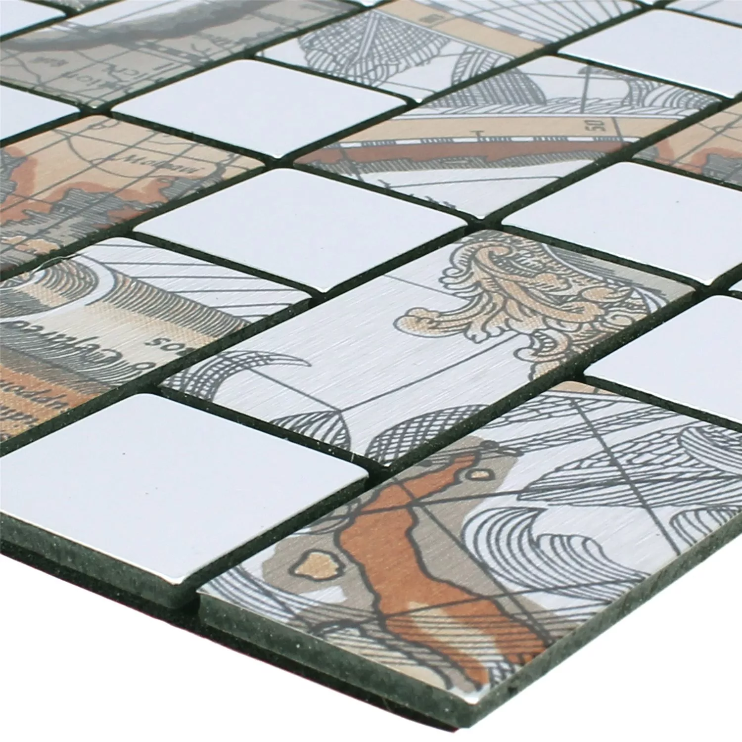 Azulejo Mosaico Metal Autoadesivo Pinta Mapa Mundial Prata Retângulo