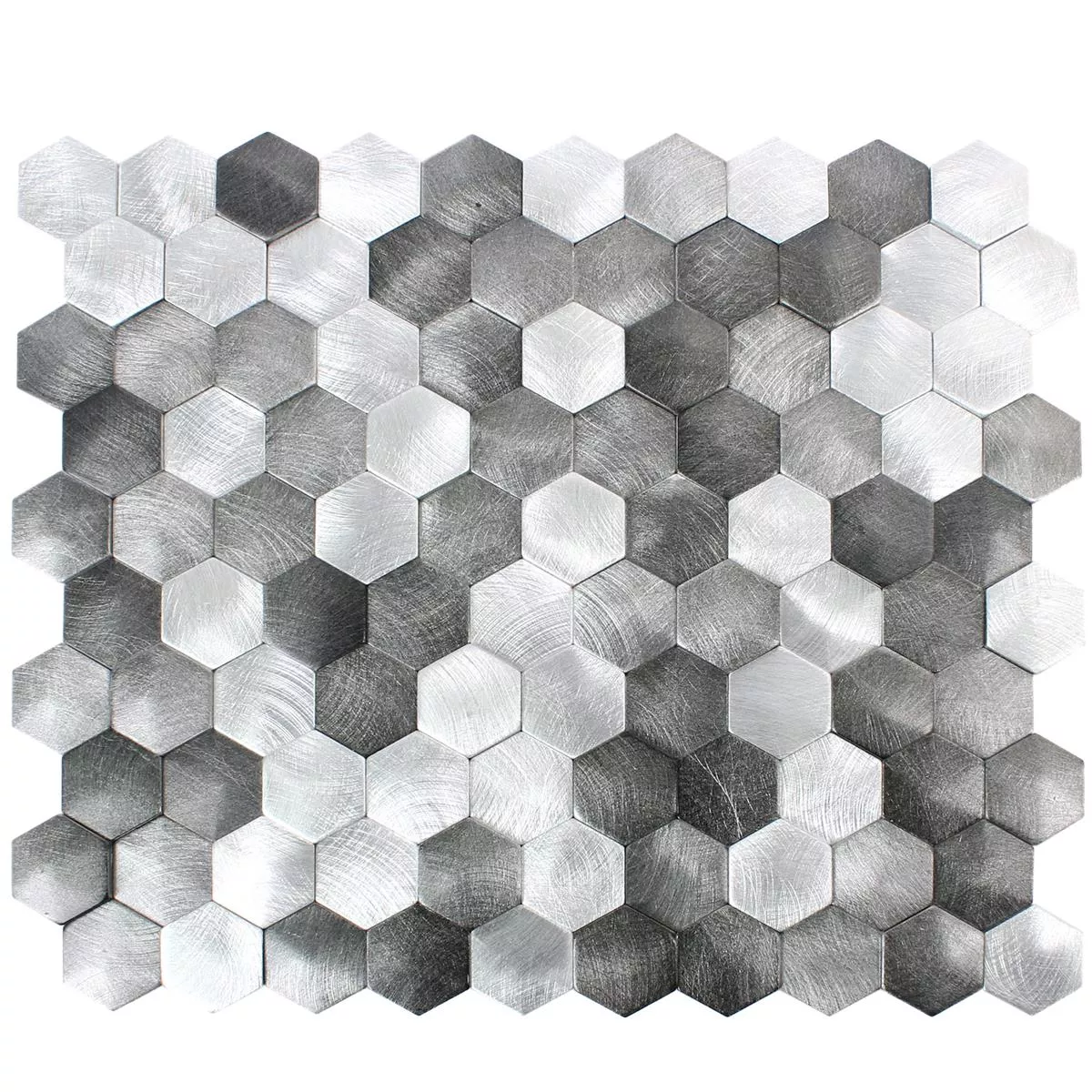 Padrão de Azulejo Mosaico Sindos Hexágono 3D Preto Prata