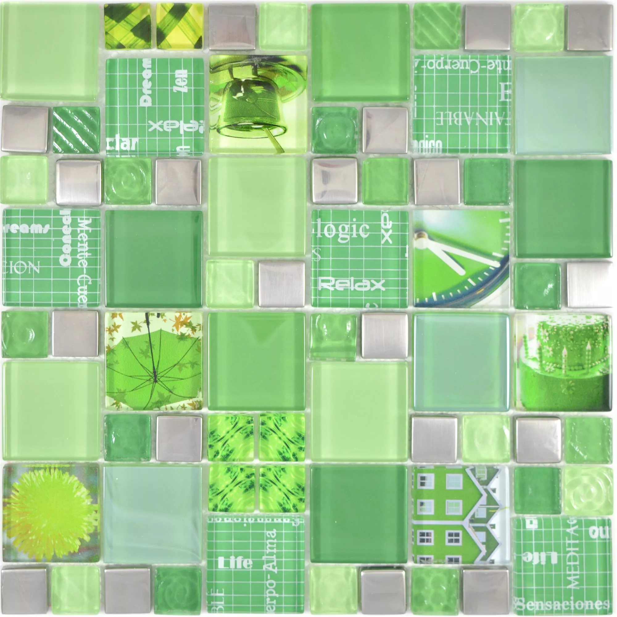 Mosaico De Vidro Azulejos Nemesis Verde Prata