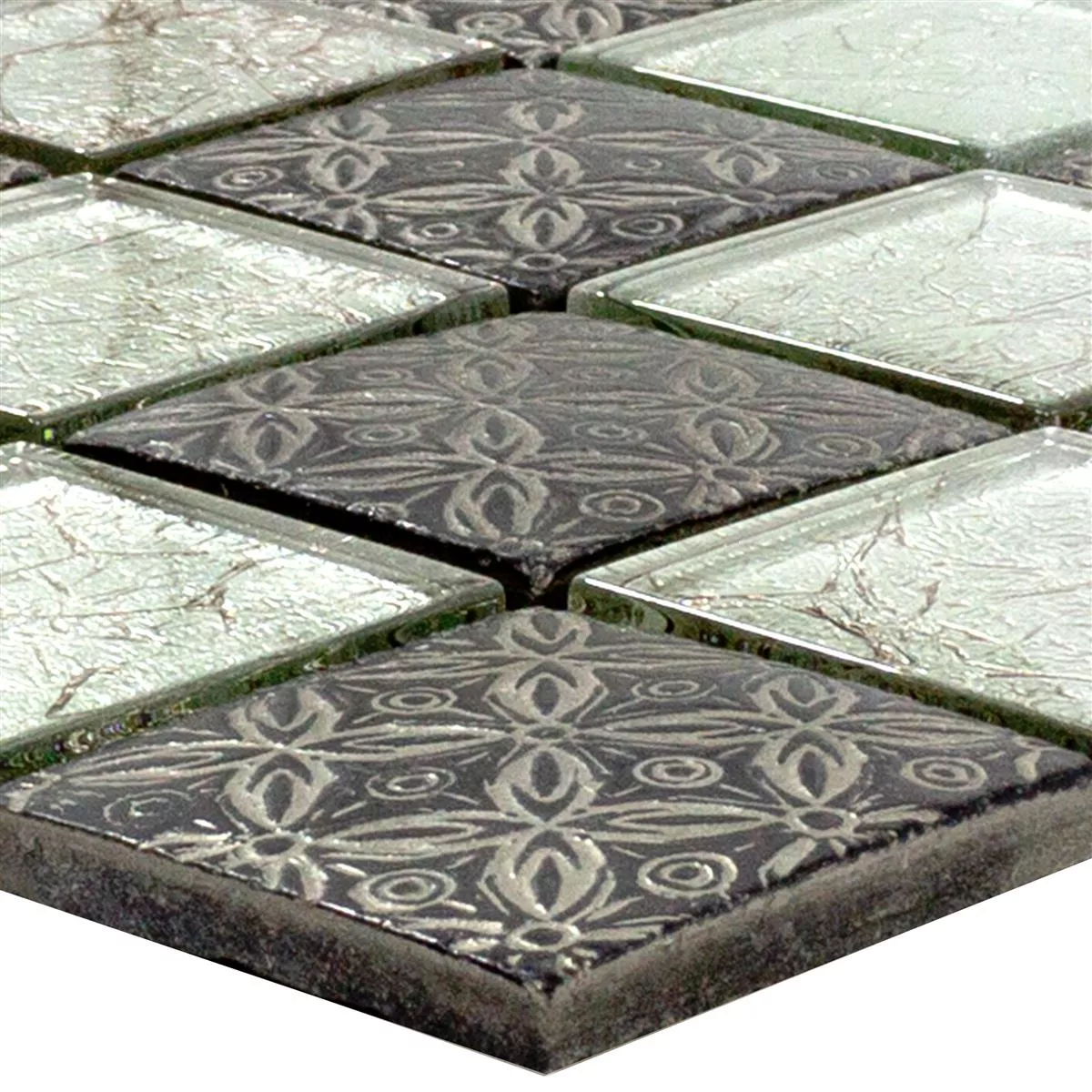 Mosaico De Vidro Azulejos Bayford Ornamento Prata Preto