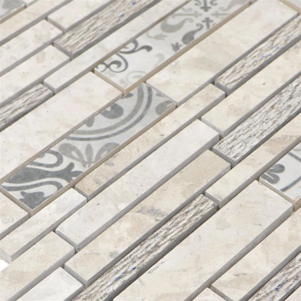 Padrão de Cerâmica Azulejo Mosaico Mythos Haste Cinza Bege