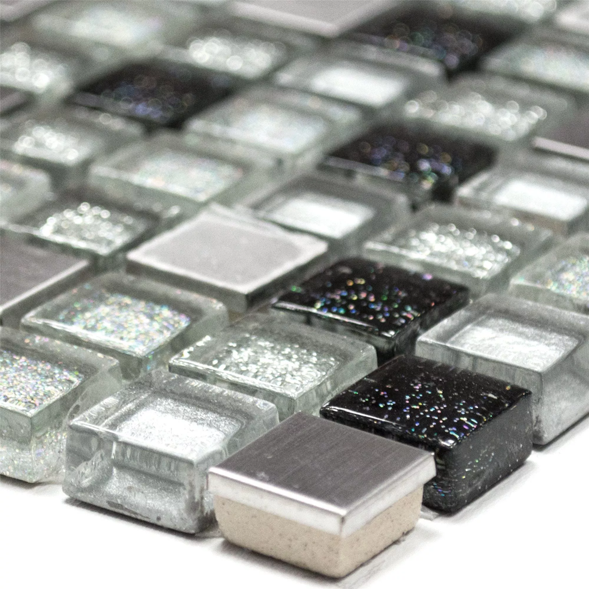 Padrão de Vidro Aço Inoxidável Metal Azulejo Mosaico Prata Preto