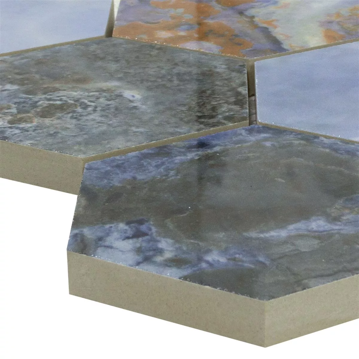 Mosaico Cerâmico Azulejos Naftalin Hexágono Azul Preto Mosaico Cerâmico Azulejos Naftalin Hexágono Azul Preto