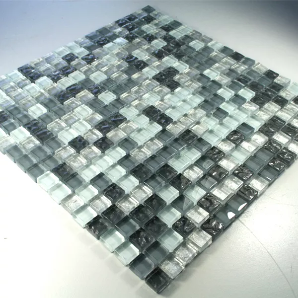 Mosaico De Vidro Azulejos 15x15x8mm Prata Cinza