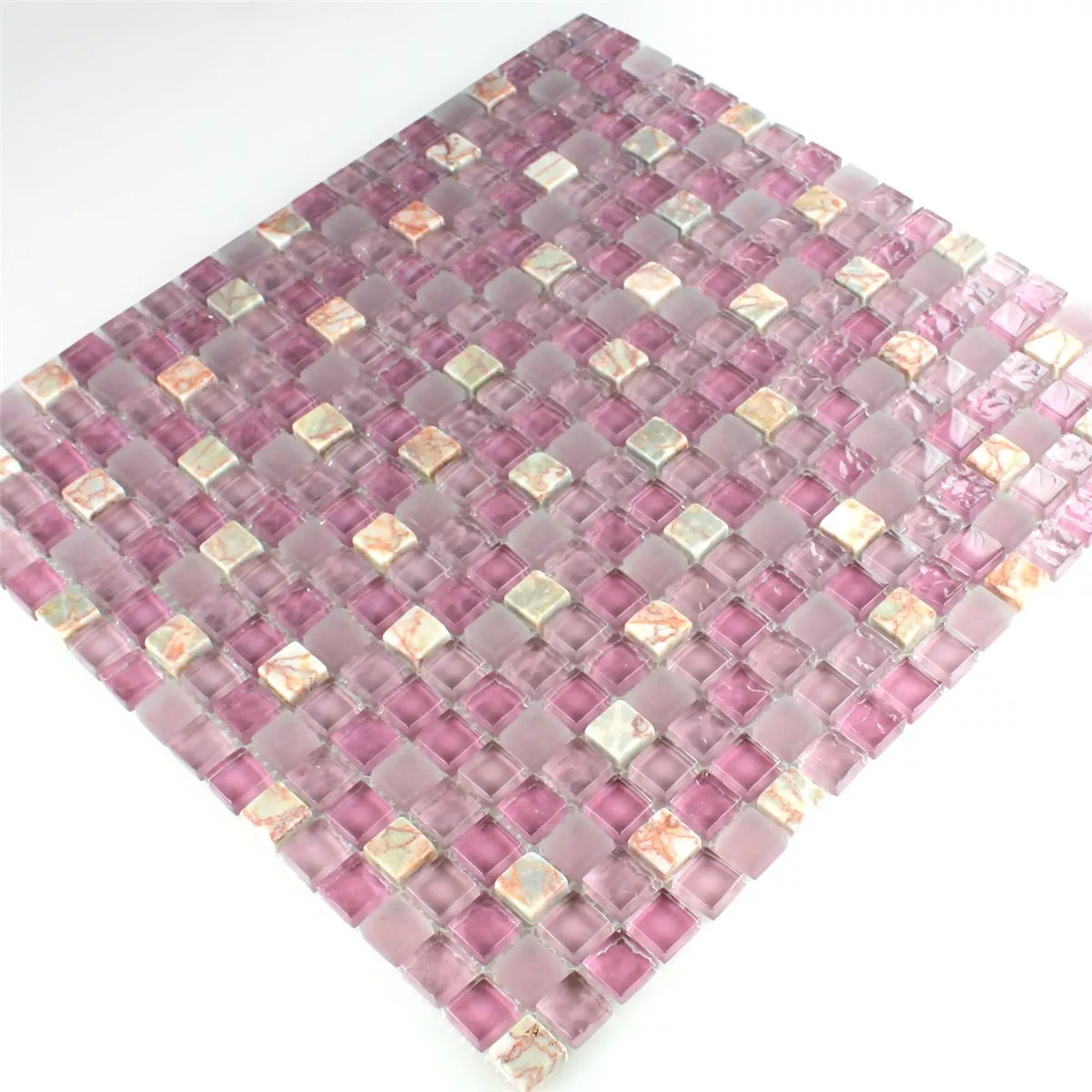 Azulejo Mosaico Vidro Mármore Rosa Mix 15x15x8mm