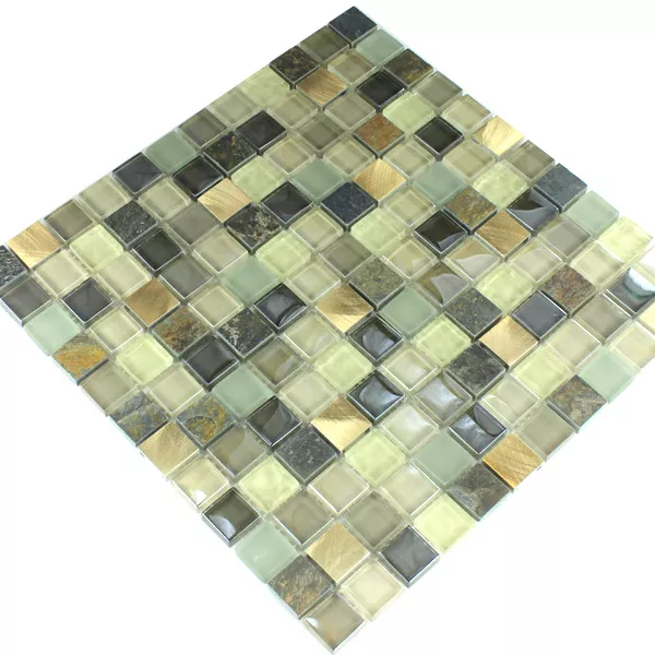 Padrão de Alu-Mosaico Mosaico De Vidro Pedra Natural Quartzito Azulejo Mosaico