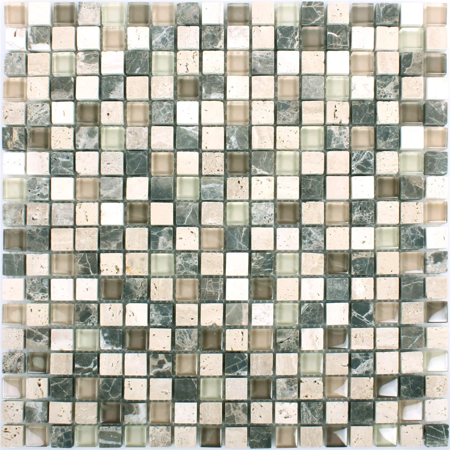 Padrão de Azulejo Mosaico Milos Vidro Pedra Natural Mix Marrom Bege Quadrada
