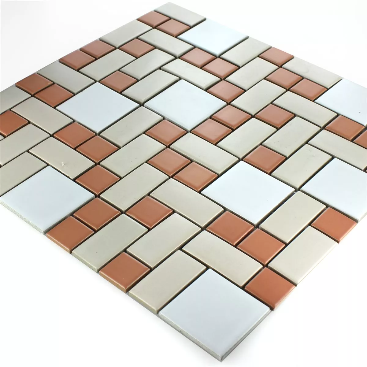 Padrão de Azulejo Mosaico Cerâmica Branco Bege Terracota Mix