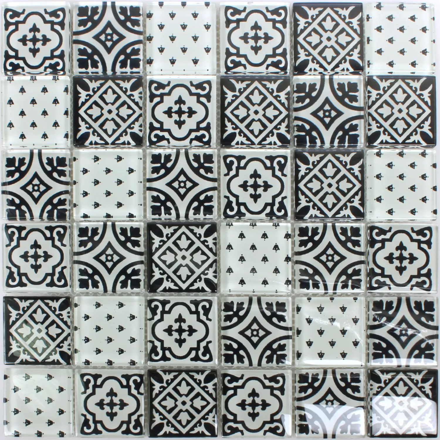 Padrão de Azulejo Mosaico Vidro Dante Preto Branco