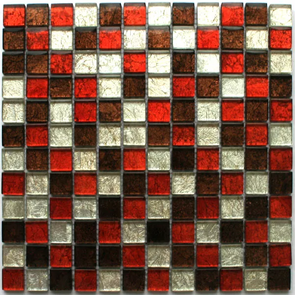 Padrão de Mosaico De Vidro Azulejos  Vermelho Marrom Prata Metal