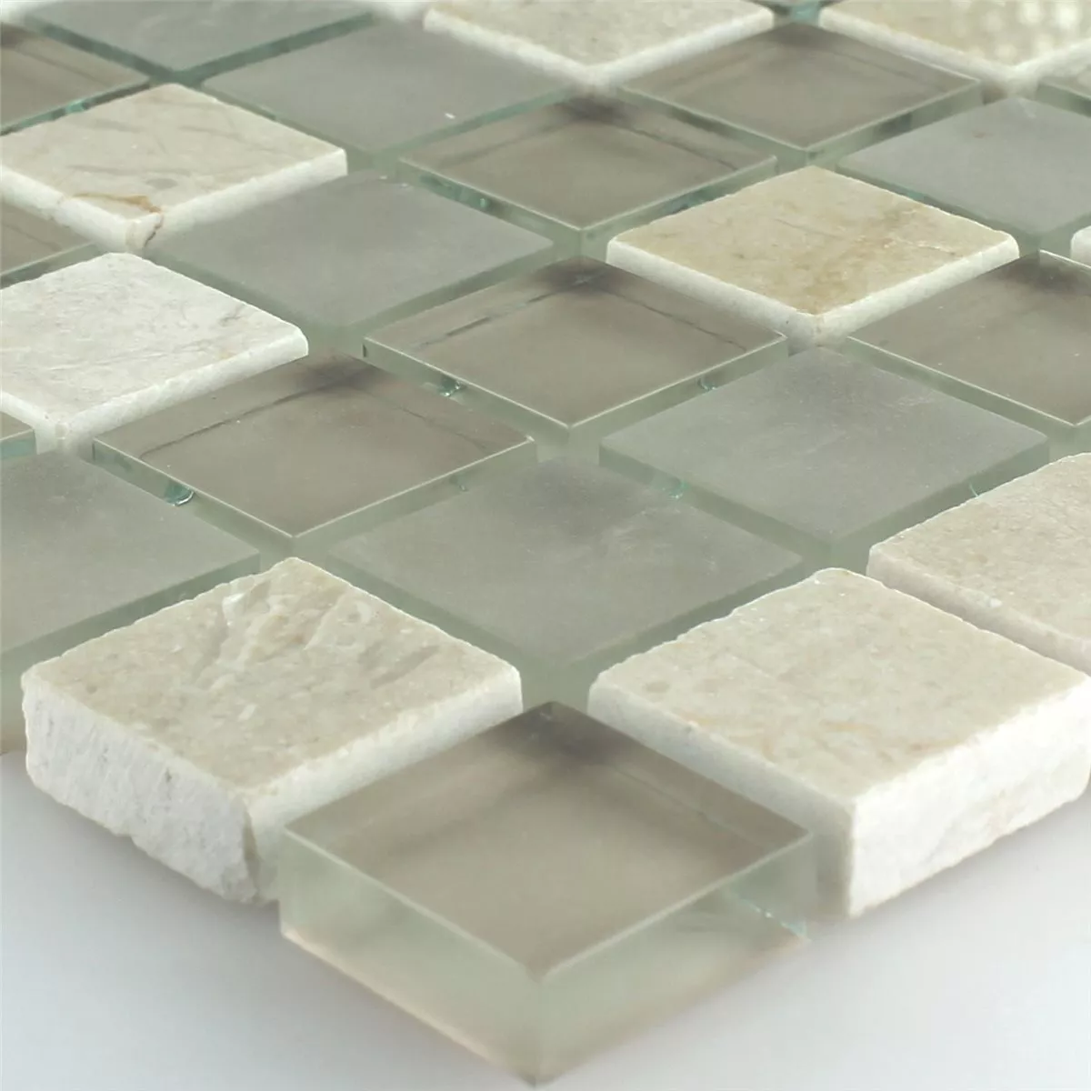 Azulejo Mosaico Vidro Mármore Barbuda Creme 23x23x8mm