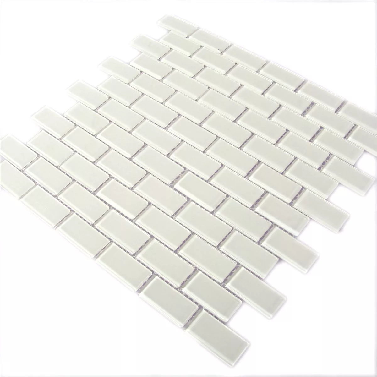 Azulejo Mosaico Vidro Brick Branco Brilhante 25x50x4mm