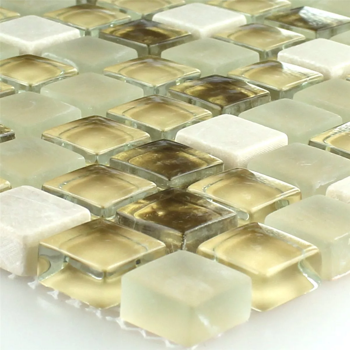 Padrão de Azulejo Mosaico Vidro Pedra Natural Branco Ouro Mix