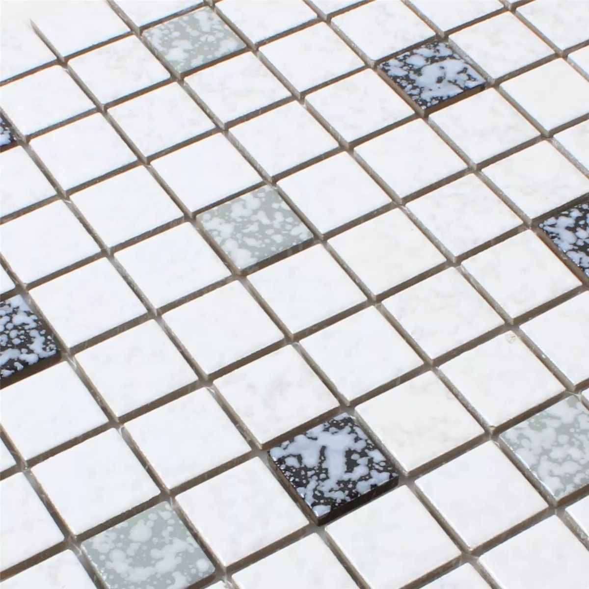 Azulejo Mosaico Cerâmica Branco Preto Martelado