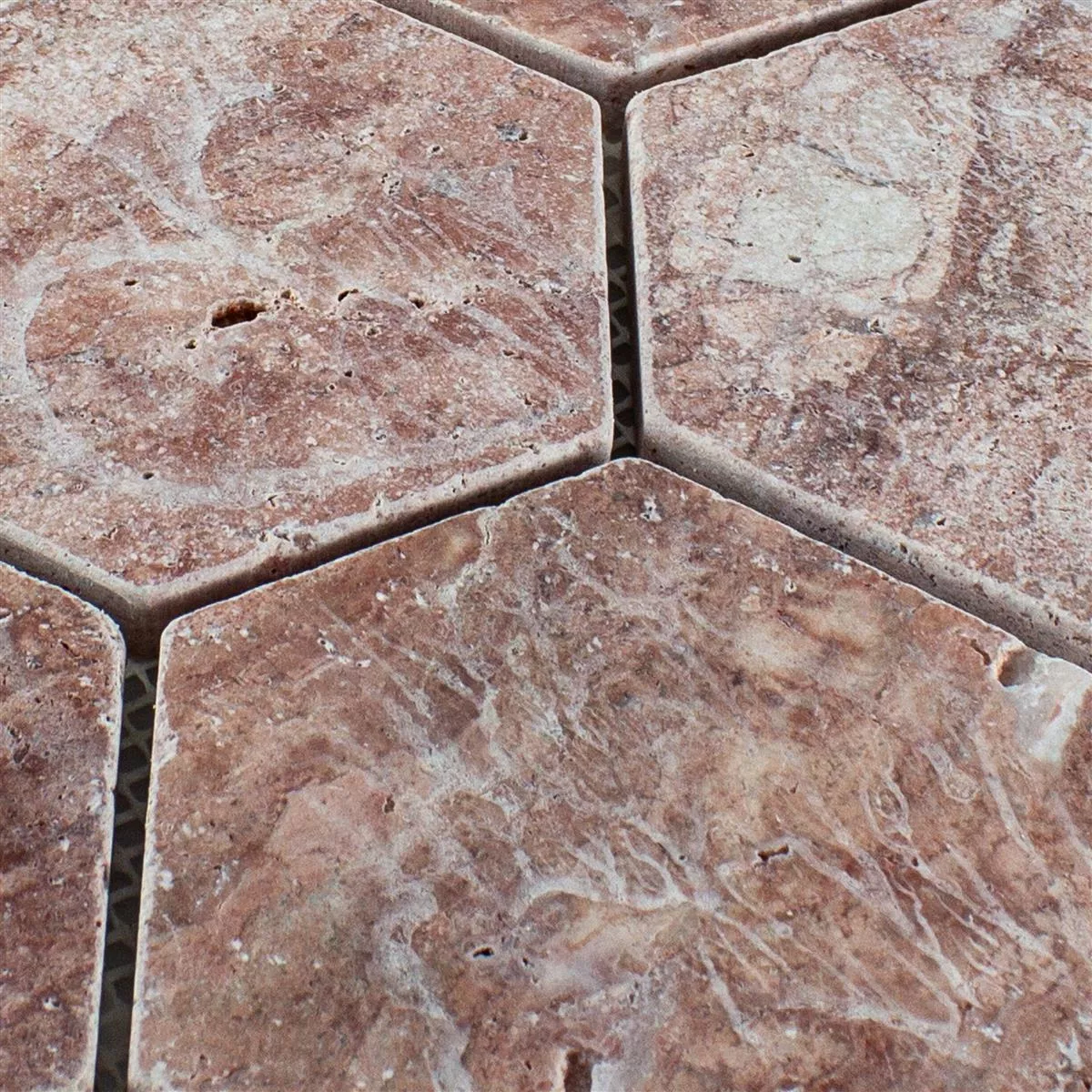 Padrão de Travertino Pedra Natural Azulejo Mosaico Mercado Hexágono Vermelho