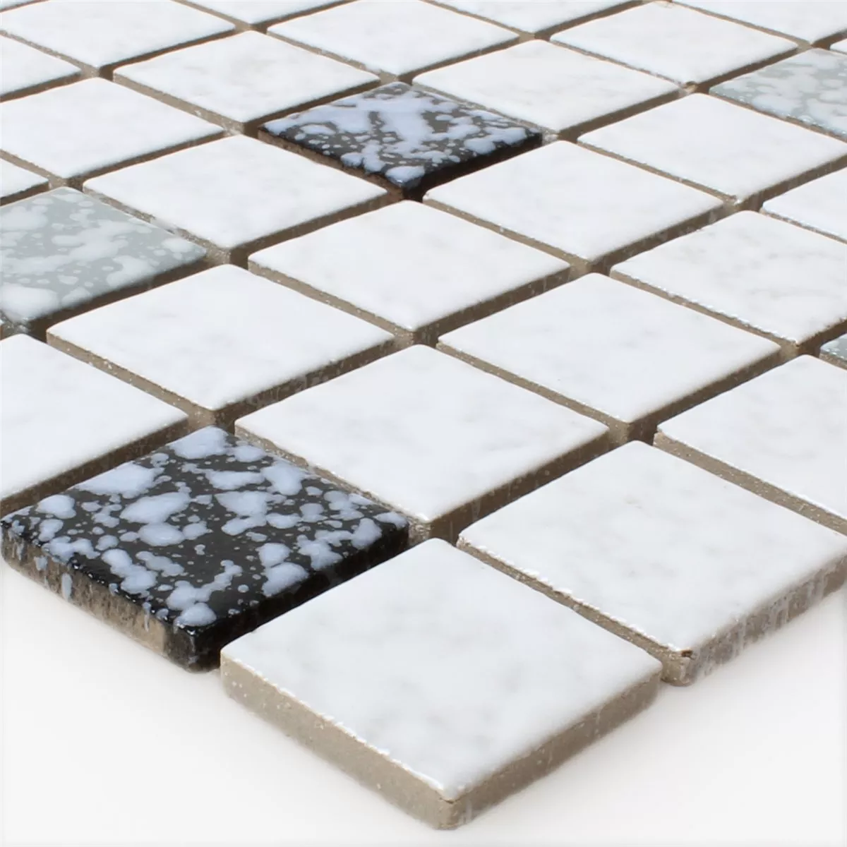 Padrão de Azulejo Mosaico Cerâmica Branco Preto Martelado