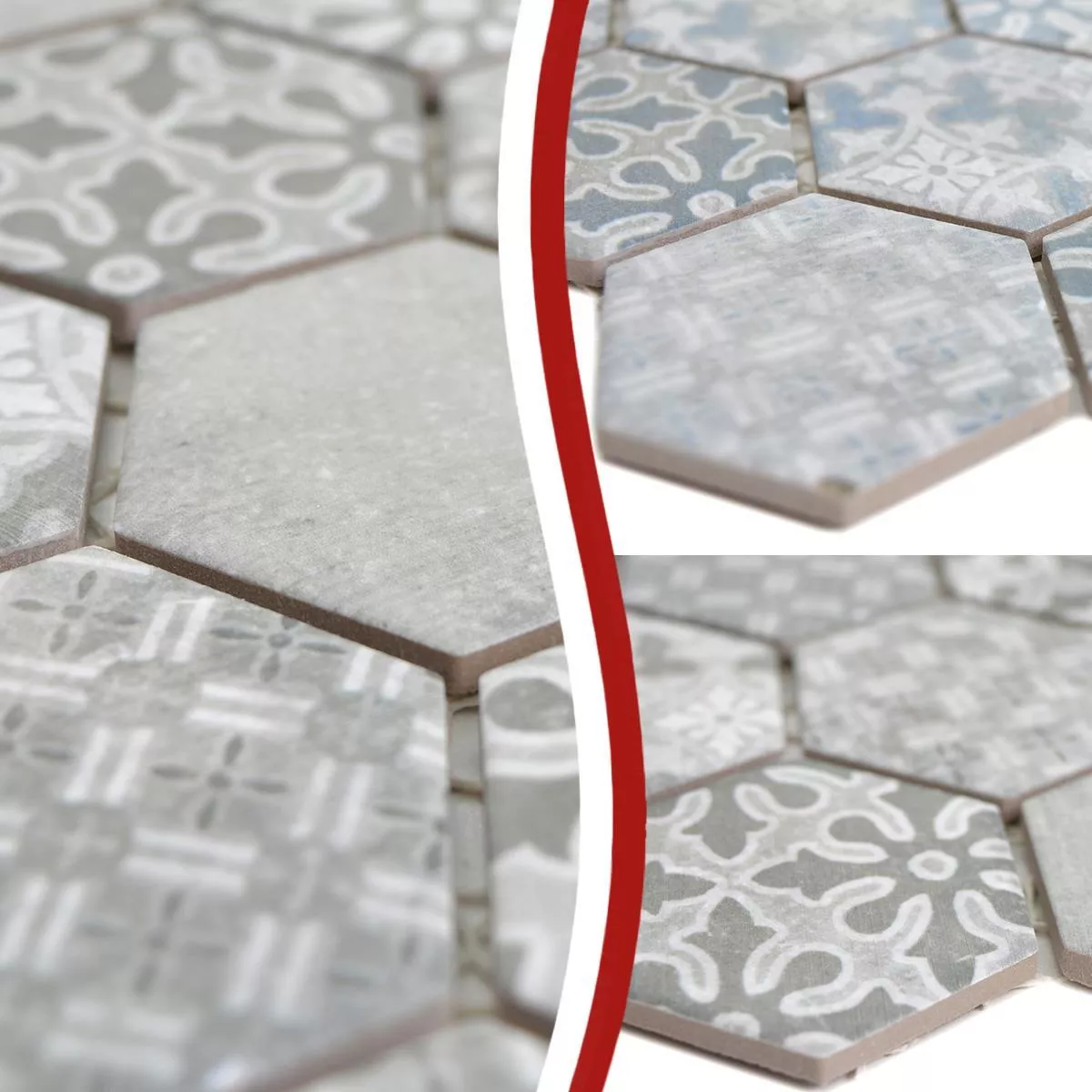 Mosaico Cerâmico Retro Azulejos Lawinia Hexágono