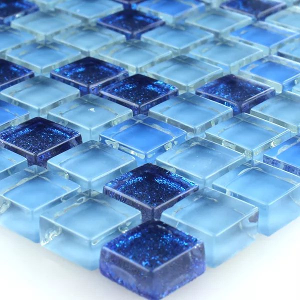 Mosaico De Vidro Azulejos Azul Purpurina 15x15x8mm