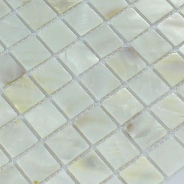 Azulejo Mosaico Vidro Efeito Madrepérola 25x25x2mm Branco