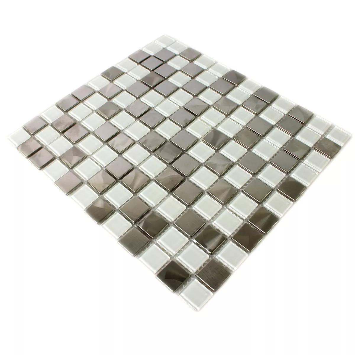 Azulejo Mosaico Aço Inoxidável Vidro Branco Prata Mix