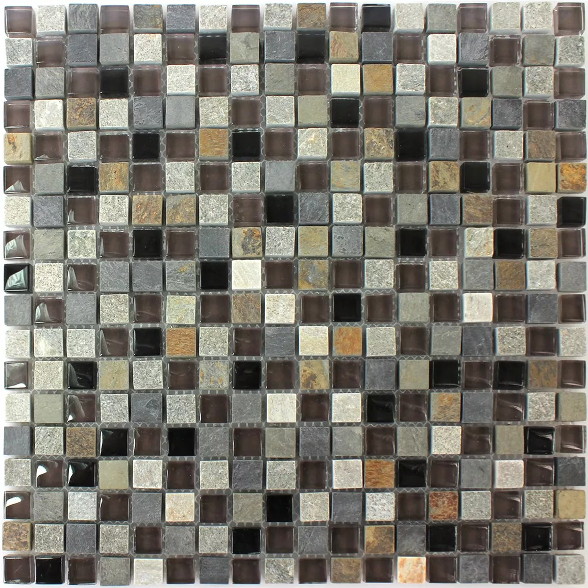 Padrão de Azulejo Mosaico Vidro Quartzito Pedra Natural Cinza Marrom