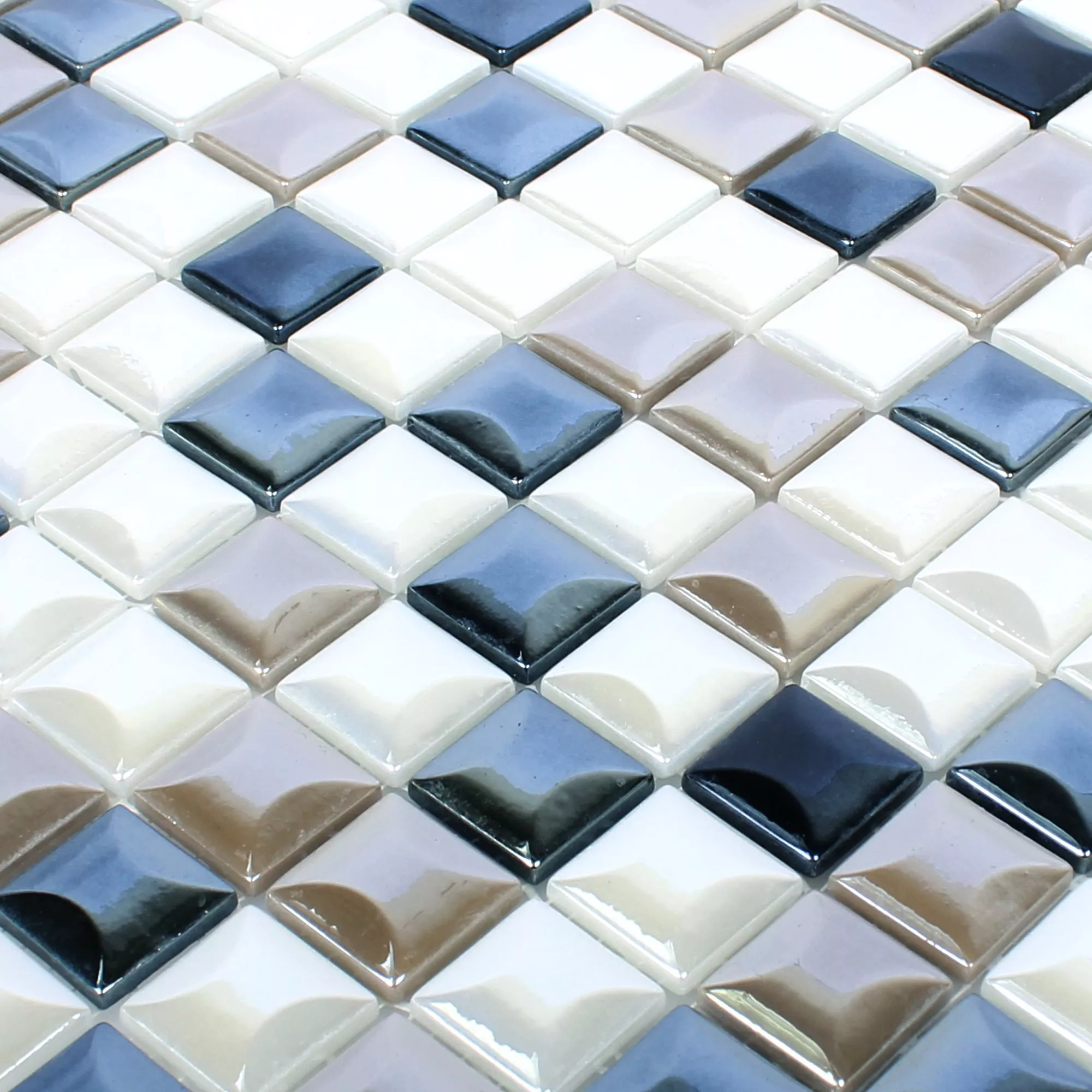 Mosaico De Vidro Azulejos Monrovia Coffee Branco Preto 3D Metallic