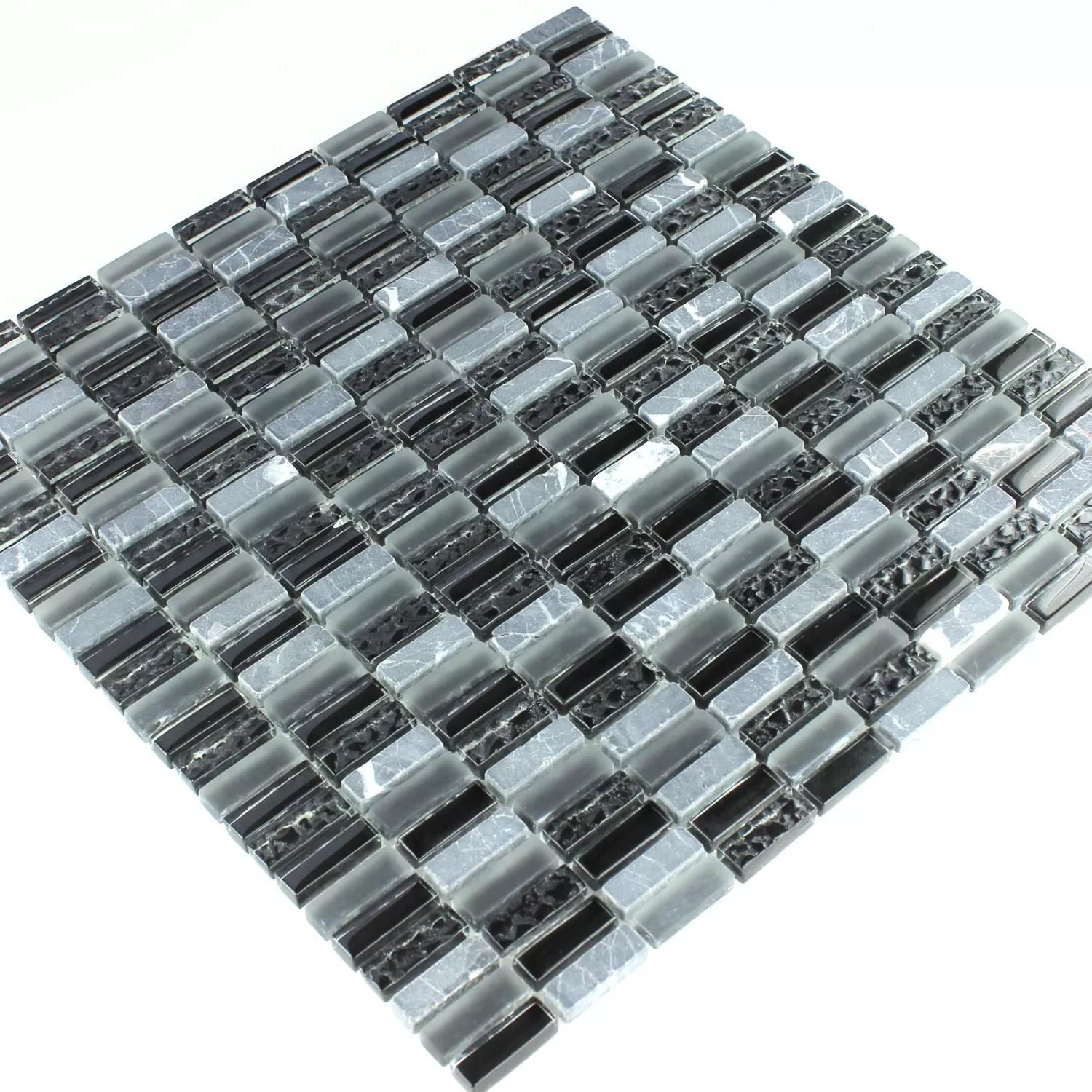 Azulejo Mosaico Vidro Mármore Cinza Mix 10x30x8mm