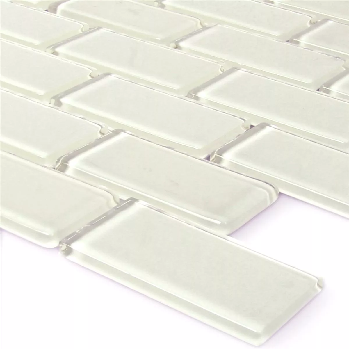 Azulejo Mosaico Vidro Brick Branco Brilhante 25x50x4mm