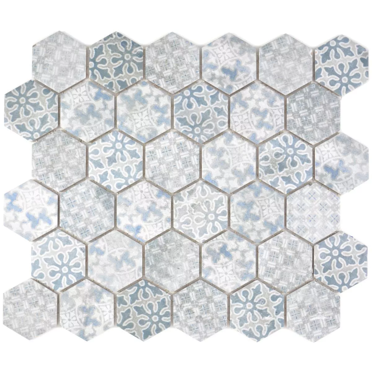 Mosaico Cerâmico Retro Azulejos Lawinia Hexágono Azul