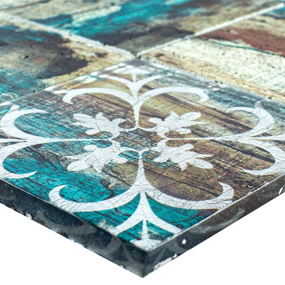 Mosaico De Vidro Azulejos Aparência de Madeira Howland Bege Verde Q98