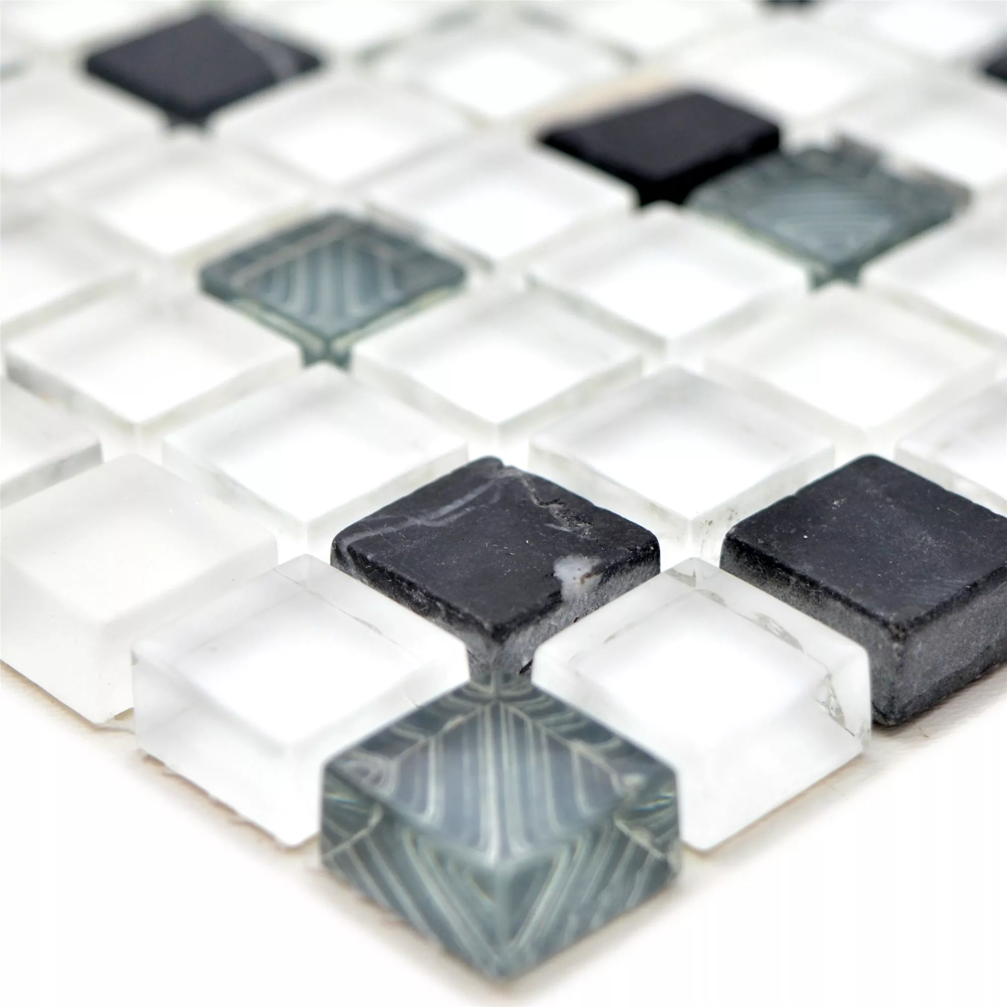 Mosaico De Vidro Ladrilhos De Pedra Natural Nexus Super Branco Preto