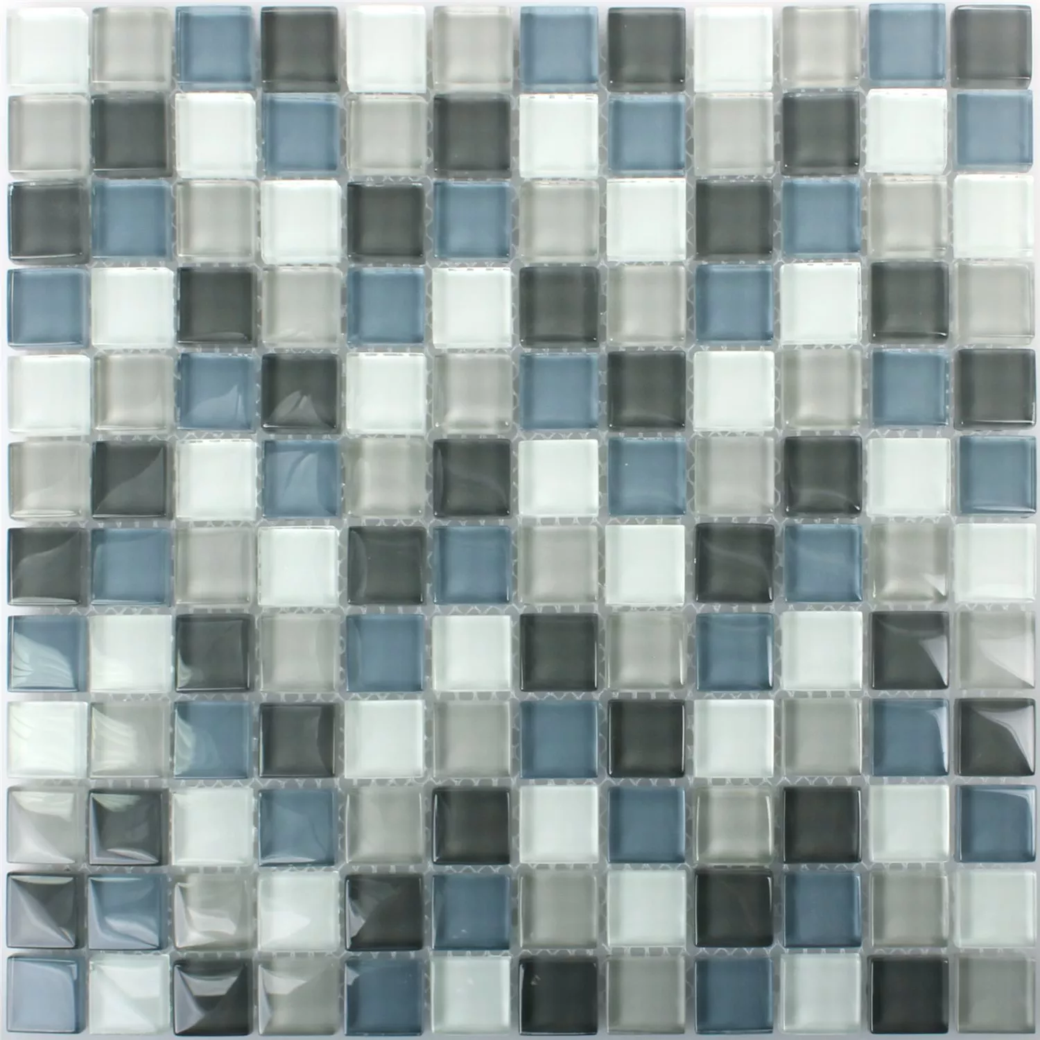 Padrão de Azulejo Mosaico Vidro Palmas Cinza Azul Branco