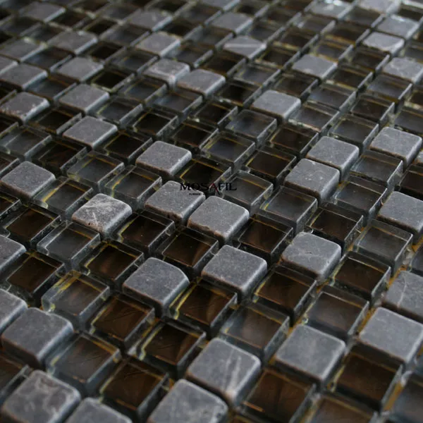 Azulejo Mosaico Vidro Mármore 15x15x8mm Preto Mix