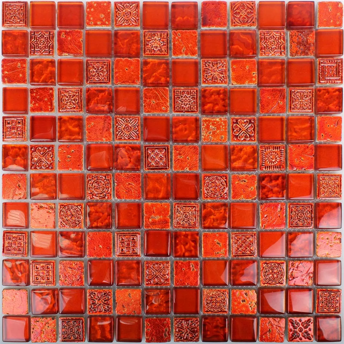 Azulejo Mosaico Georgia Vidro Pedra Natural Mix Vermelho