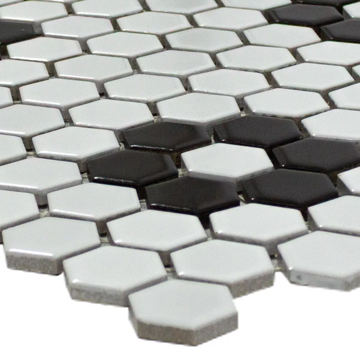 Azulejo Mosaico Hexágono Osaka Preto Branco