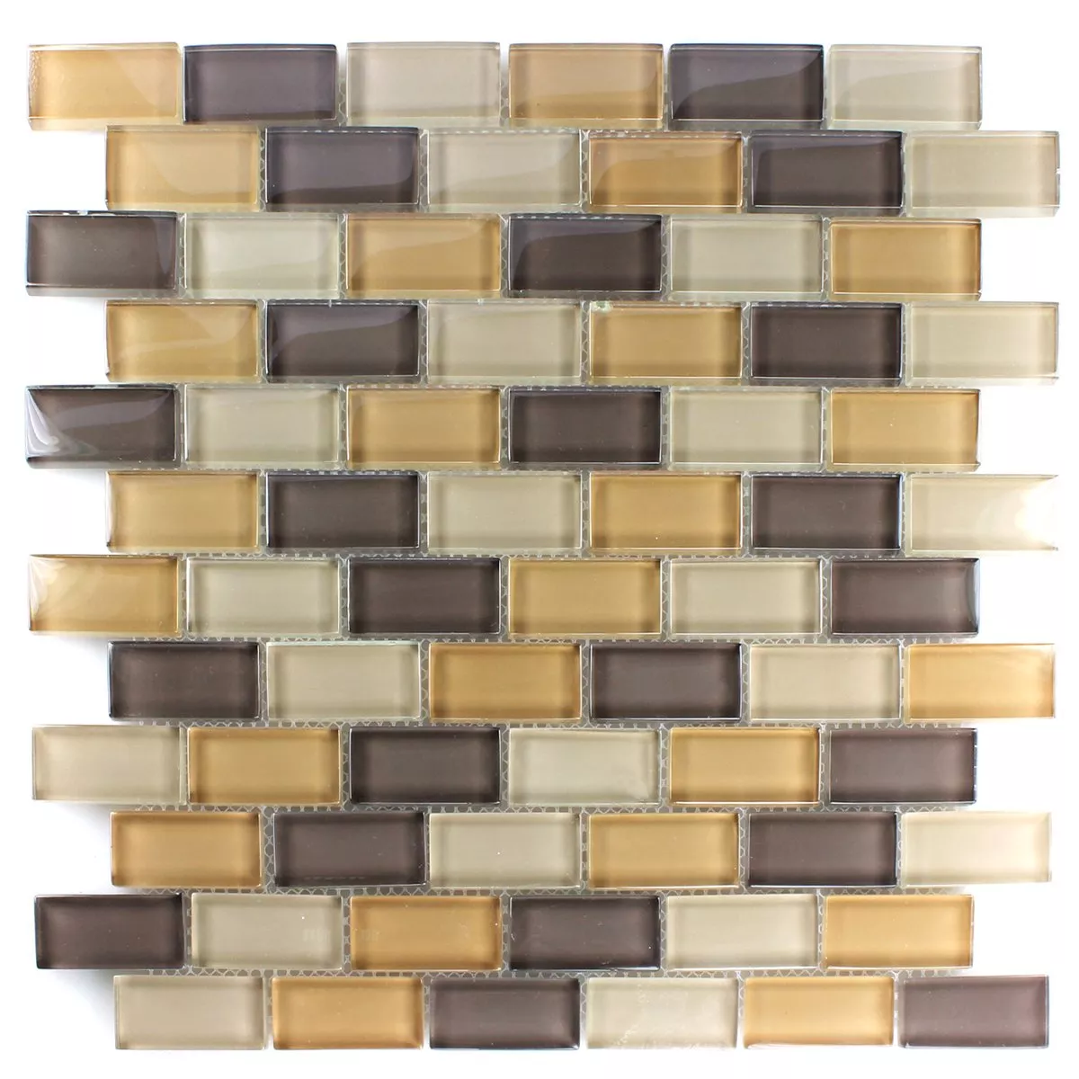 Azulejo Mosaico Vidro Brick Marrom Mix