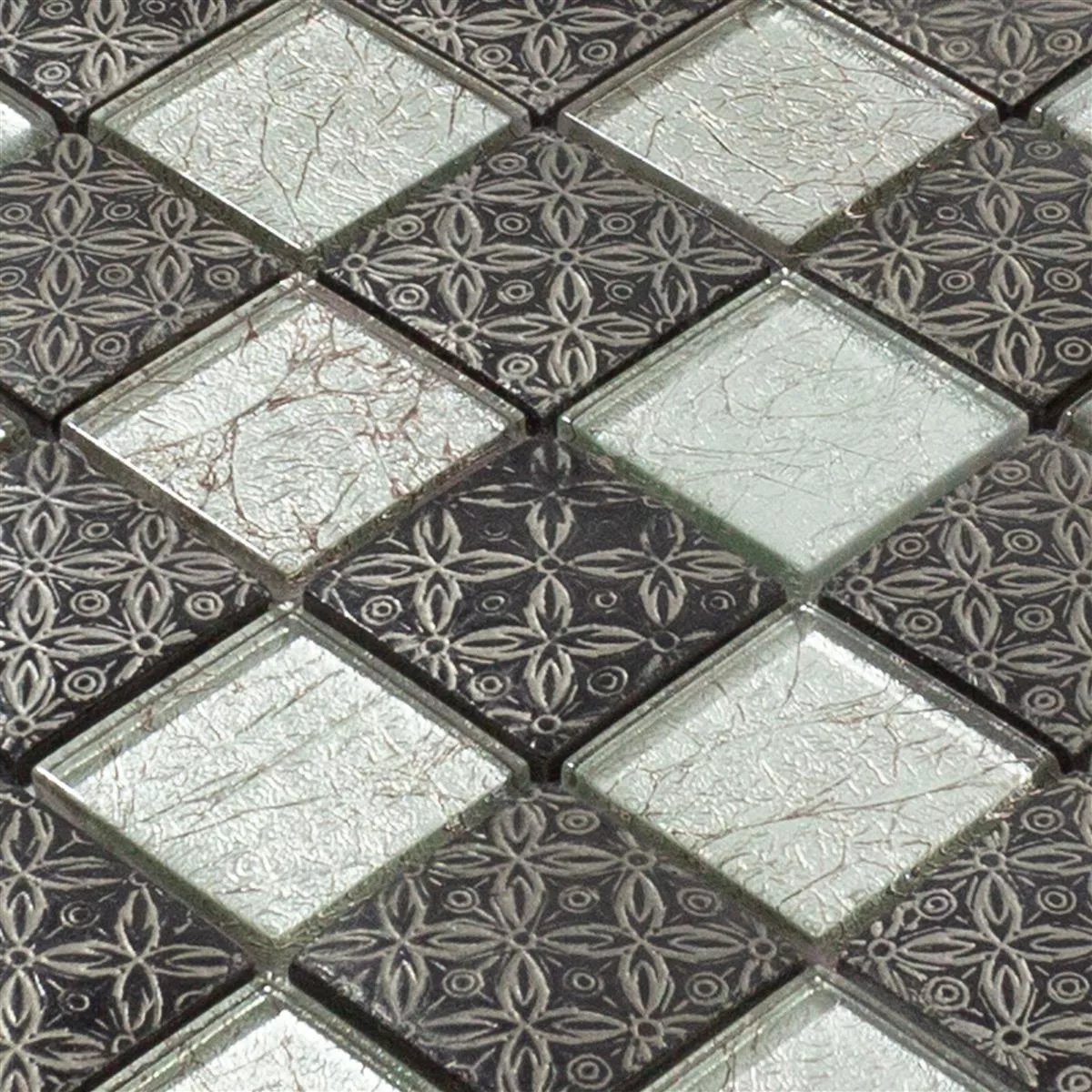 Mosaico De Vidro Azulejos Bayford Ornamento Prata Preto