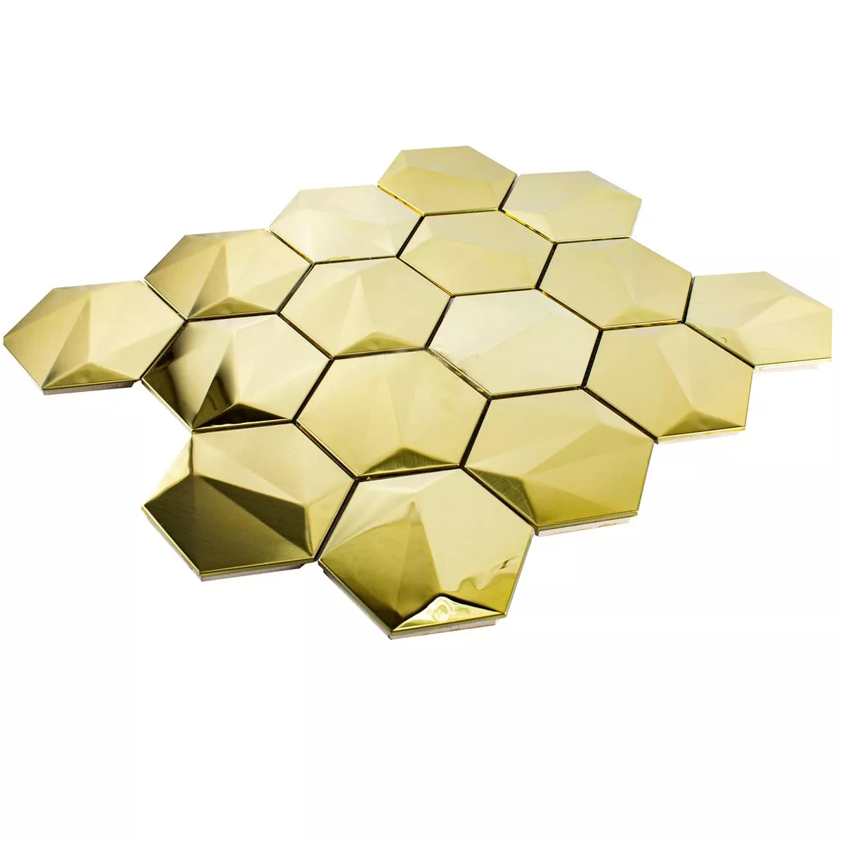 Aço Inoxidável Azulejo Mosaico Durango Hexágono 3D Ouro