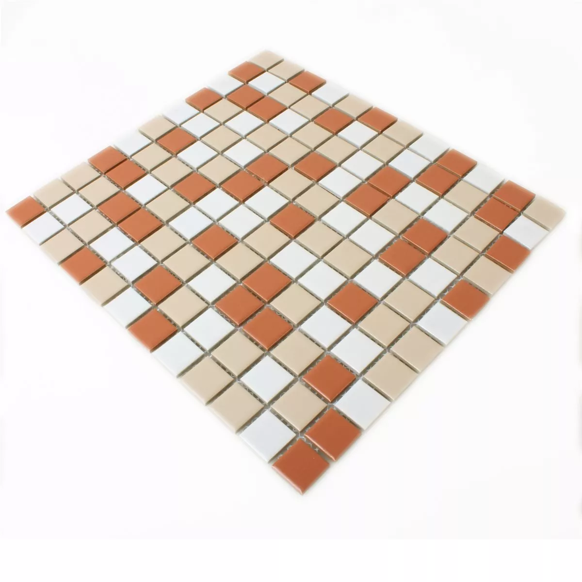 Padrão de Azulejo Mosaico Cerâmica Branco Creme Terracota Mix