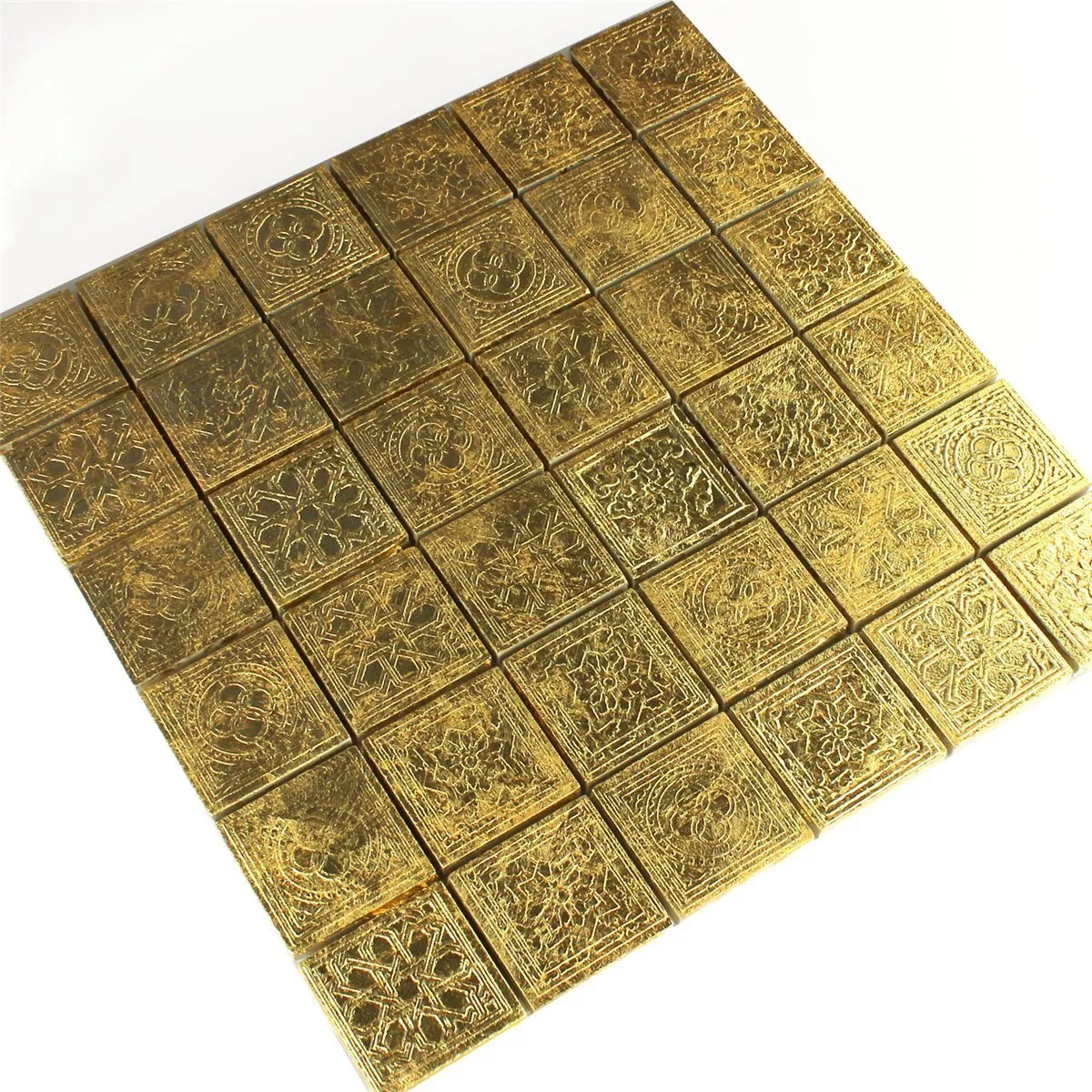 Azulejo Mosaico Cerâmica Ouro 48x48x10mm