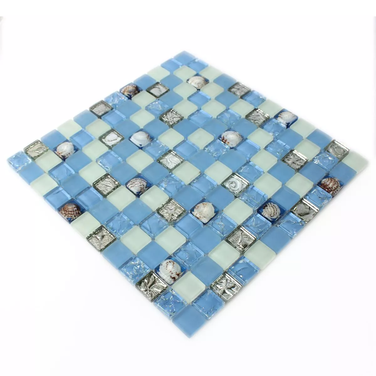 Vidro Concha Azulejo Mosaico Byron Azul Mix