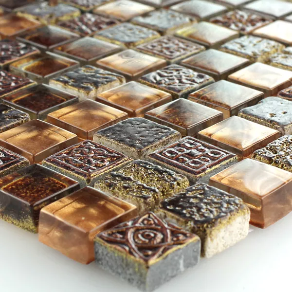 Azulejo Mosaico Escimo Vidro Pedra Natural Mix Marrom Ouro