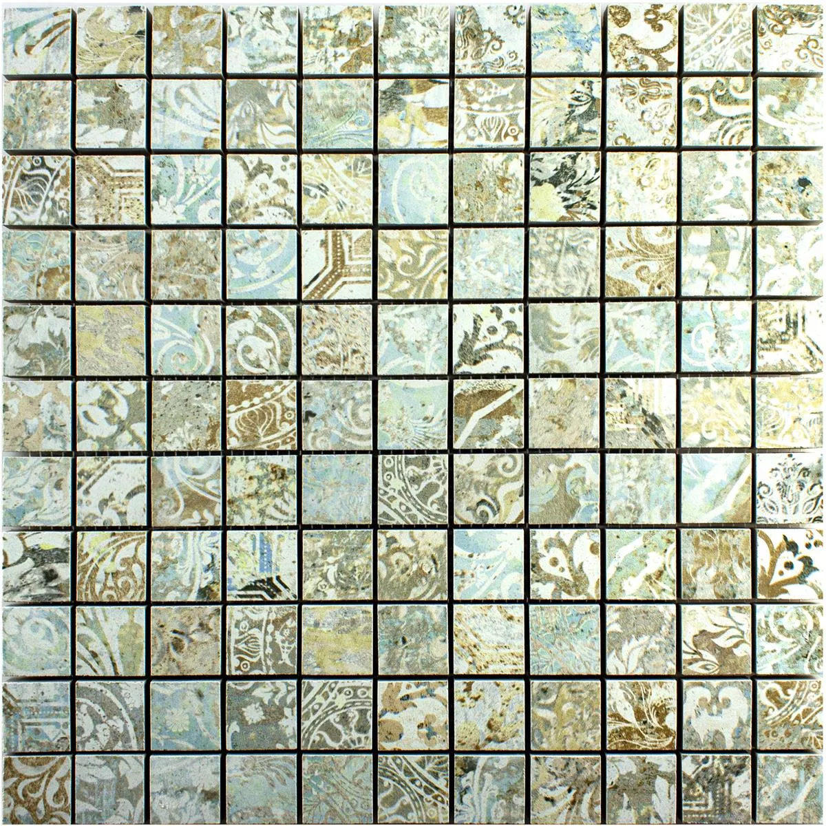 Mosaico Cerâmico Azulejos Bellona Efeito Brilhantemente Colorido 25x25mm