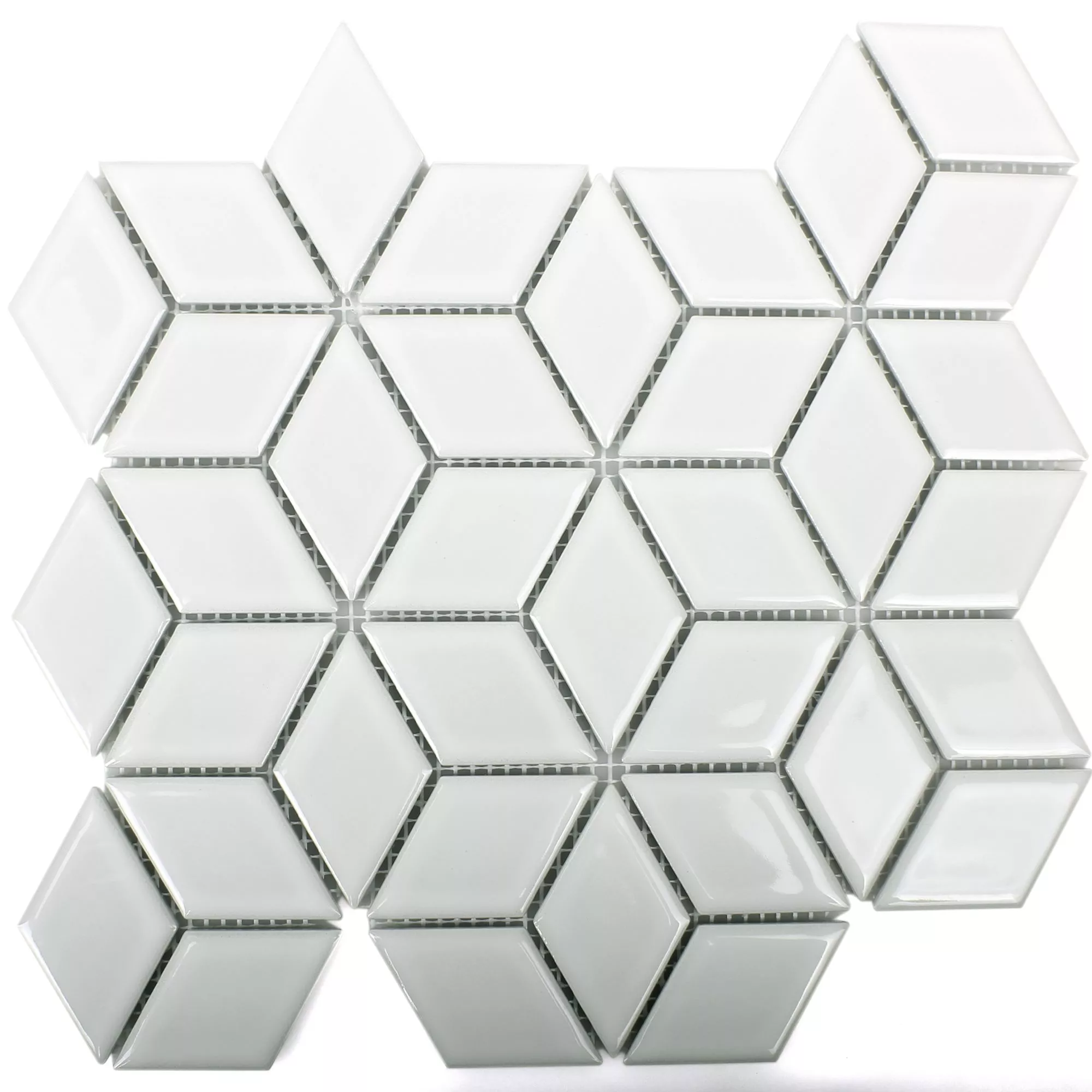 Padrão de Cerâmica Azulejo Mosaico Cavalier 3D Dados Branco Brilhante